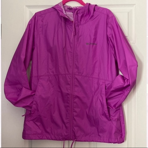 Columbia Jackets & Blazers - Hot Pink 💗 Fusia Columbia Rain Resistant Hooded Jacket RainCoat Coat  Size L 💗